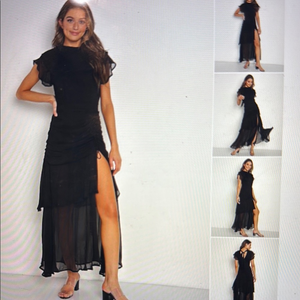 Cleobella Cecilia Black Asymmetrical Ruffled Gown